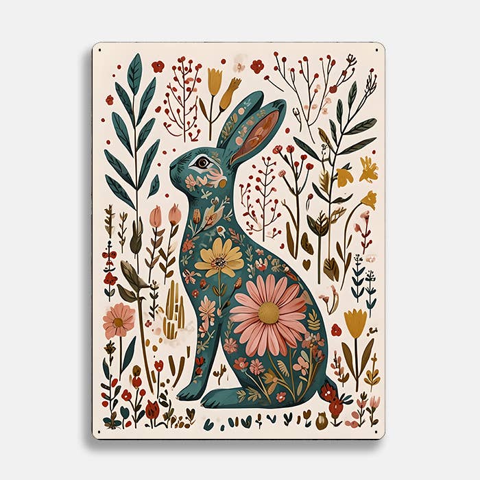 Hare Rabbit Floral Scandinavian folk Metal Wall decoration