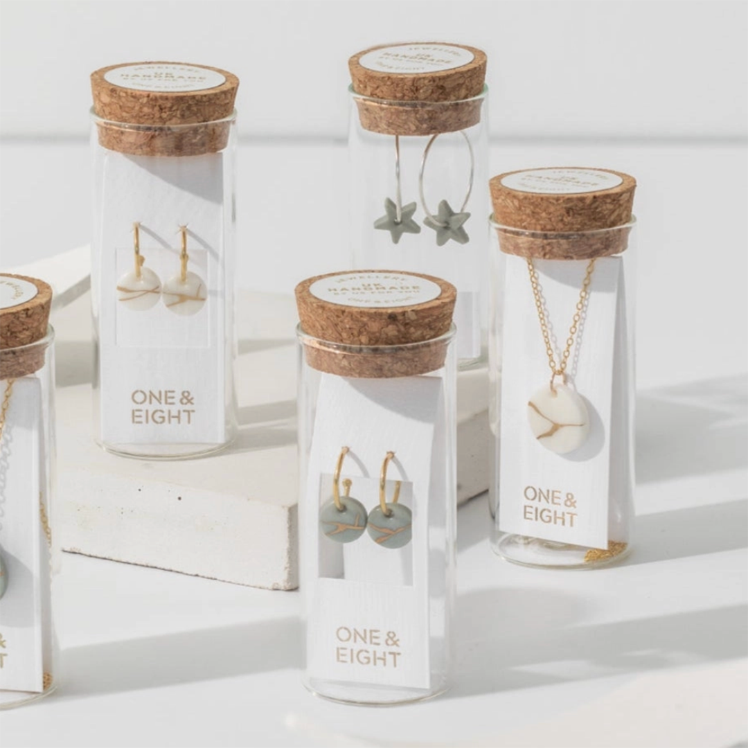 One & Eight Clay Star Porcelain Earrings Handmade in the UK