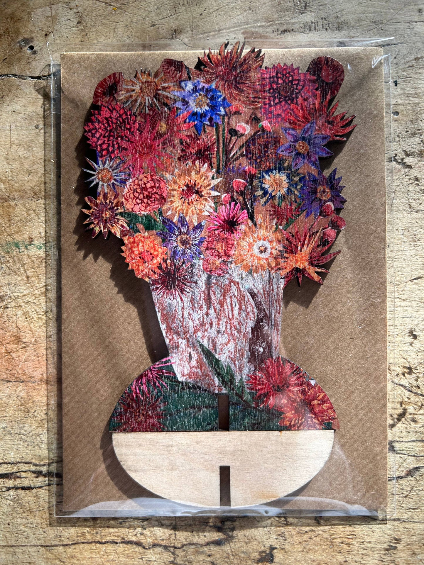 Dazzling Dahlias laser cut birch plywood keepsake and stand