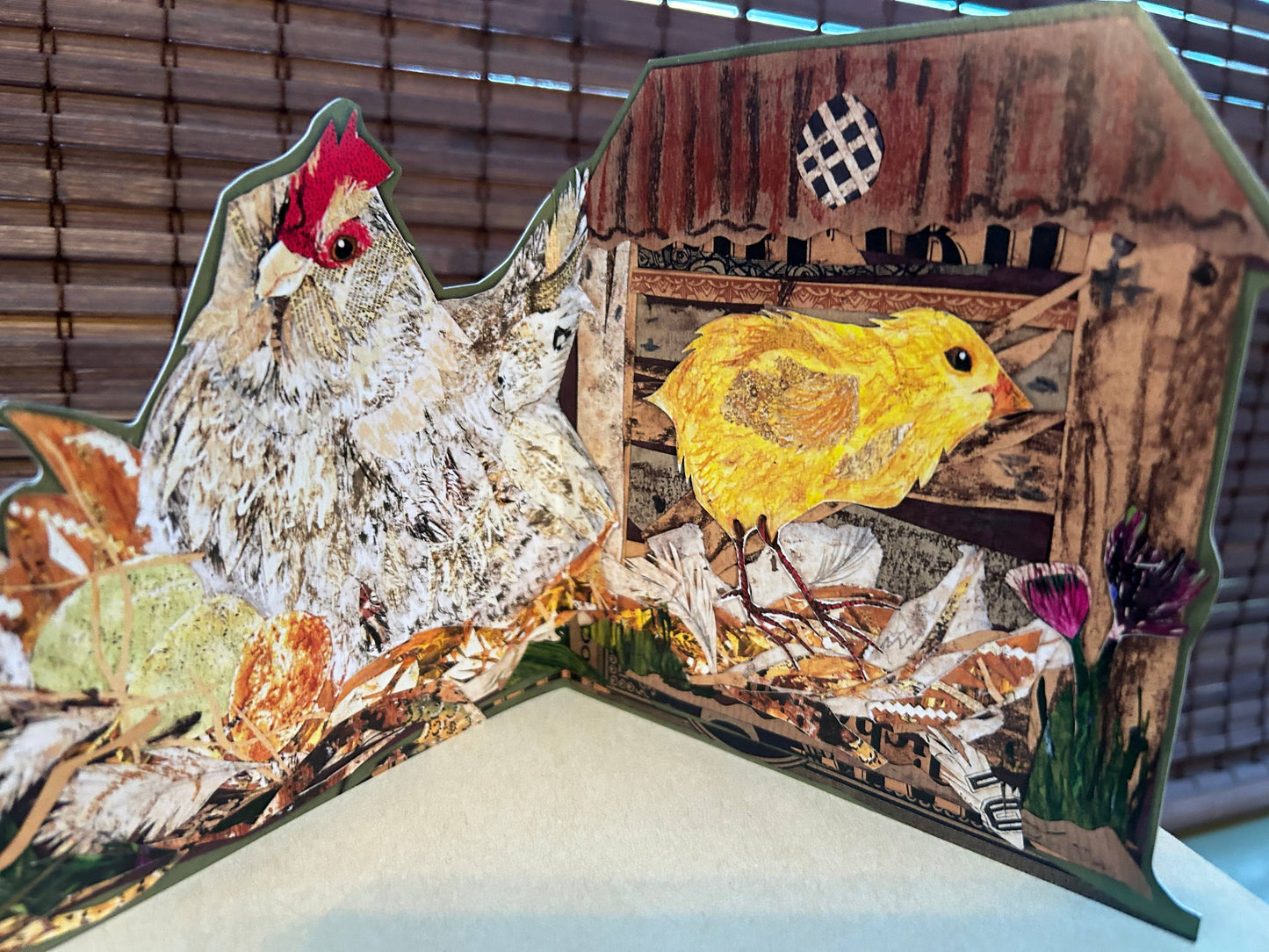 Easter Hen die cut trifold greeting card 