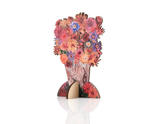 Dazzling Dahlias laser cut birch plywood keepsake and stand