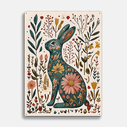 Hare Rabbit Floral Scandinavian folk Metal Wall decoration