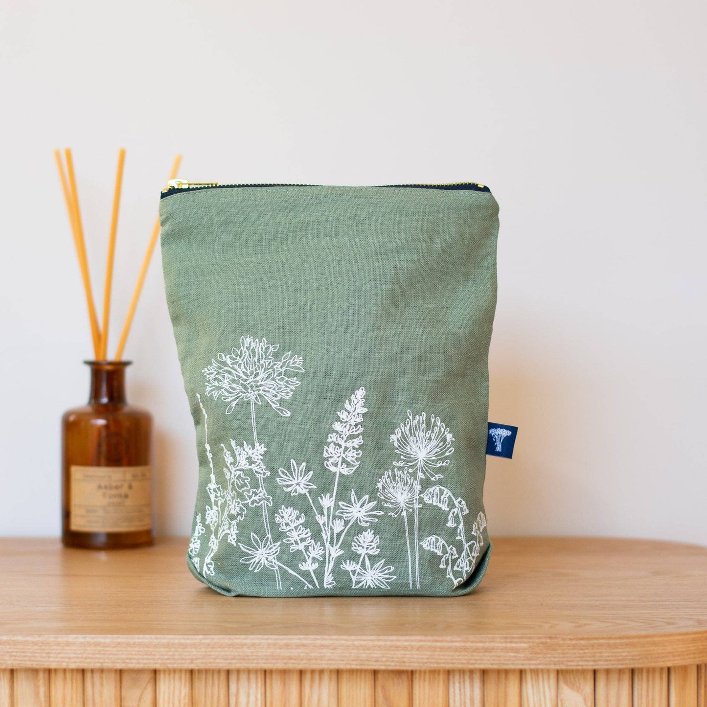 Linen Toiletry Bag, Large Roomy Design With Garden Flowers