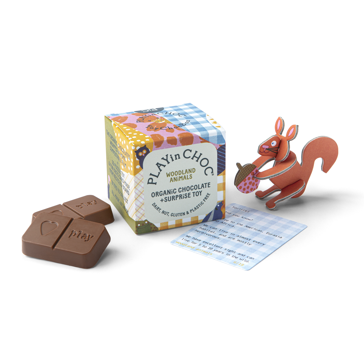 Toy Woodland Animal and Chocolate in a box Plastic Free Nut and Dairy Free