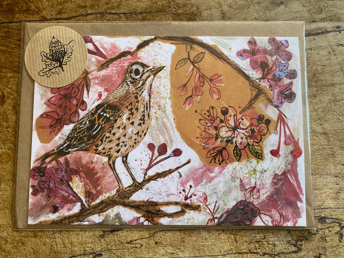 A5 Song Thrush greeting card.