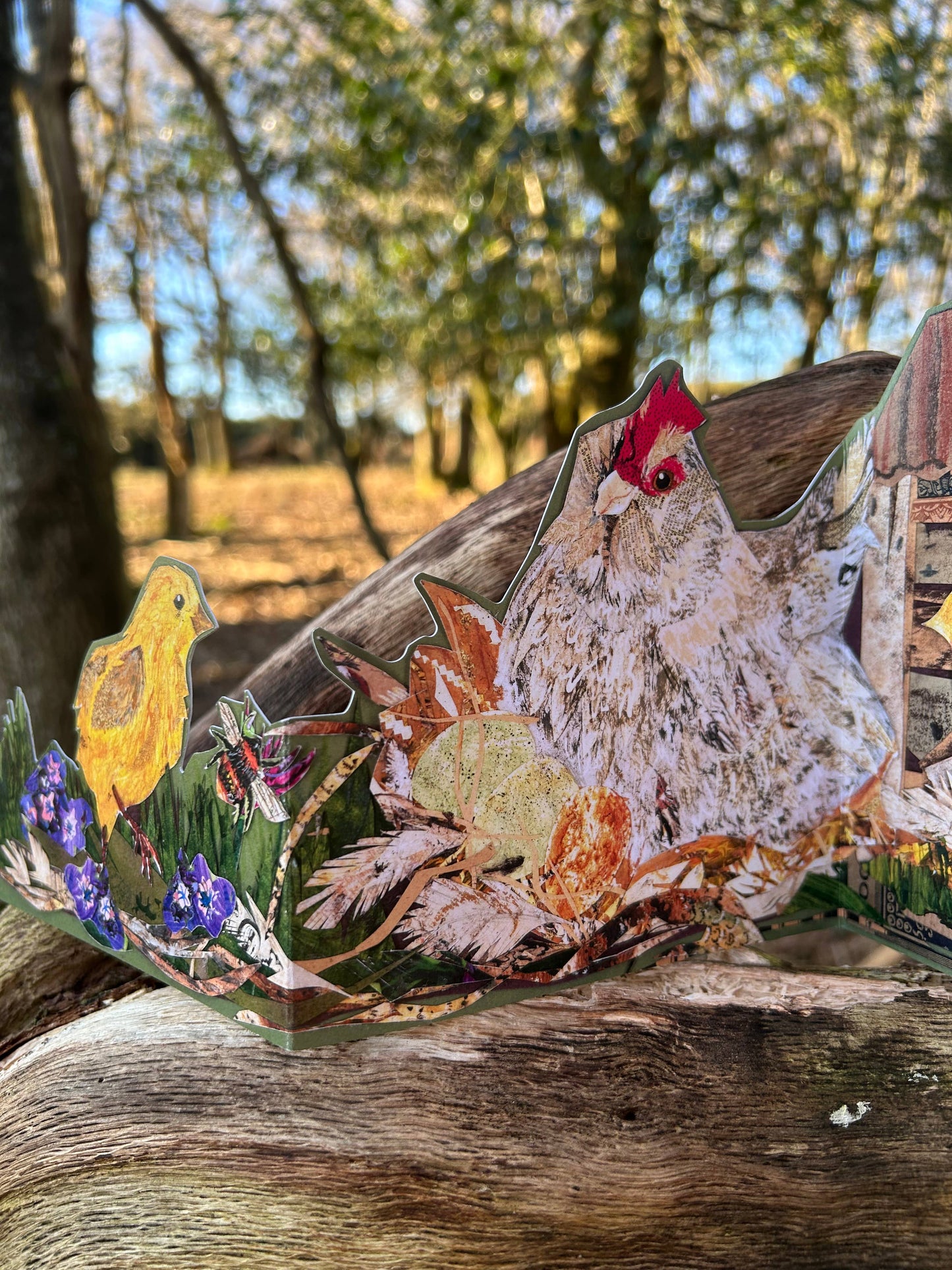 Easter Hen die cut trifold greeting card 