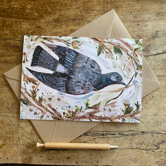 A5 Pigeon in the blossom greeting card