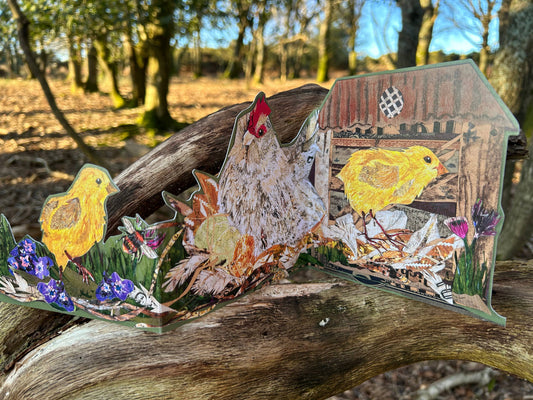 Easter Hen die cut trifold greeting card 