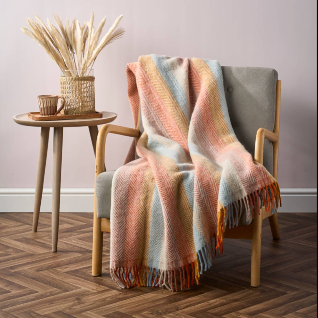 Simply Gorgeous Rainbow Stripe Wool Blanket: Boho