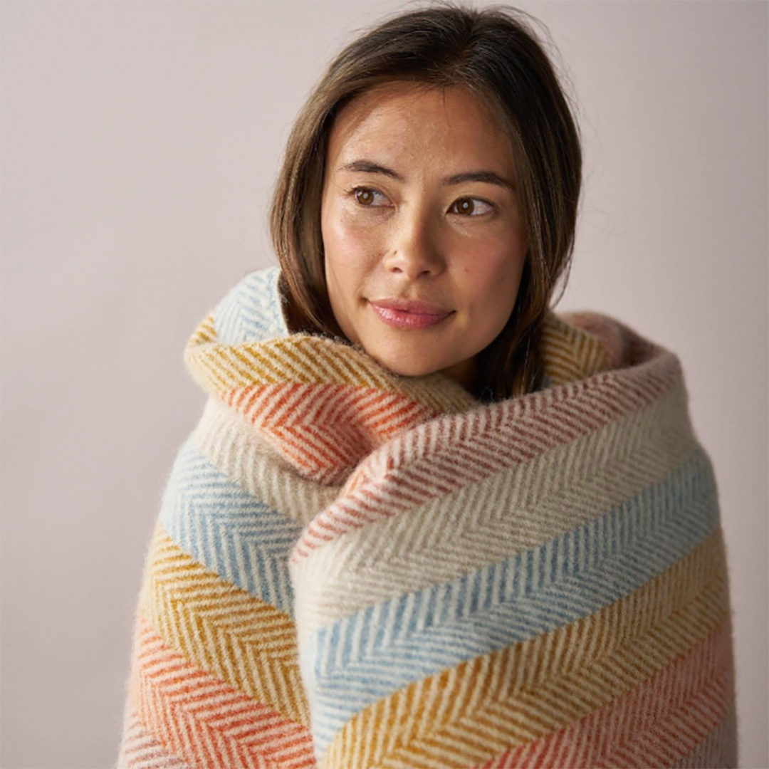 Simply Gorgeous Rainbow Stripe Wool Blanket: Boho