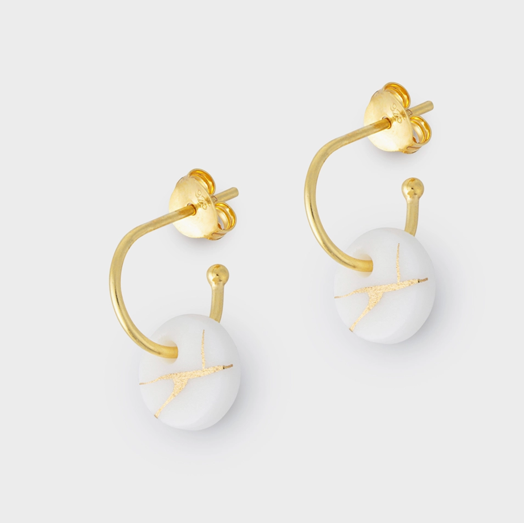Kintsiguri Porcelain and Gold Earrings Hand made in the UK