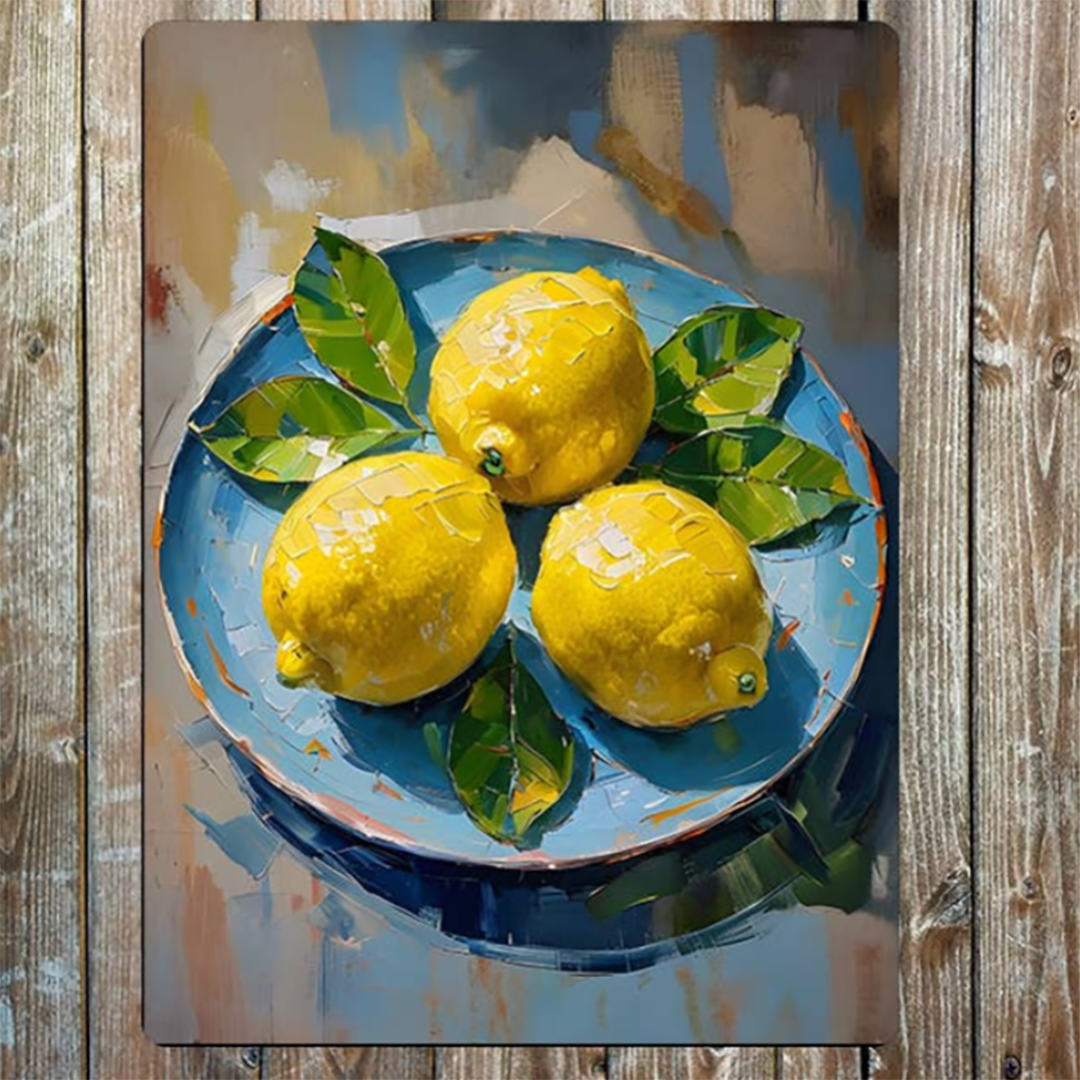 Painting style Bright Yellow Lemons Metal Sign