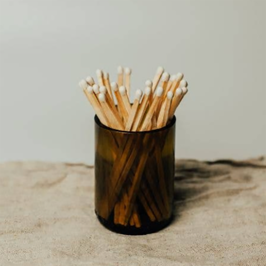 Olive Glass Pot With Long Matches