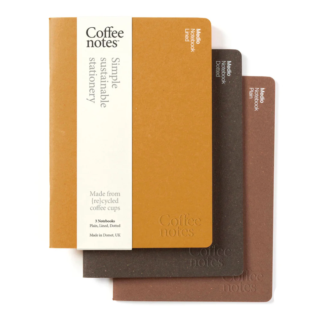 Set Of 3 Stitched Notebooks Made from Recycled Coffee Cup Paper and Re-Purposed Beer Waste