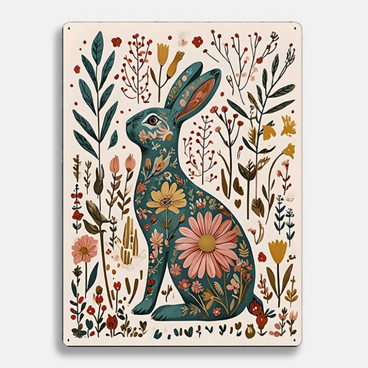 Hare/Rabbit Floral Scandinavian style folk Wall art
