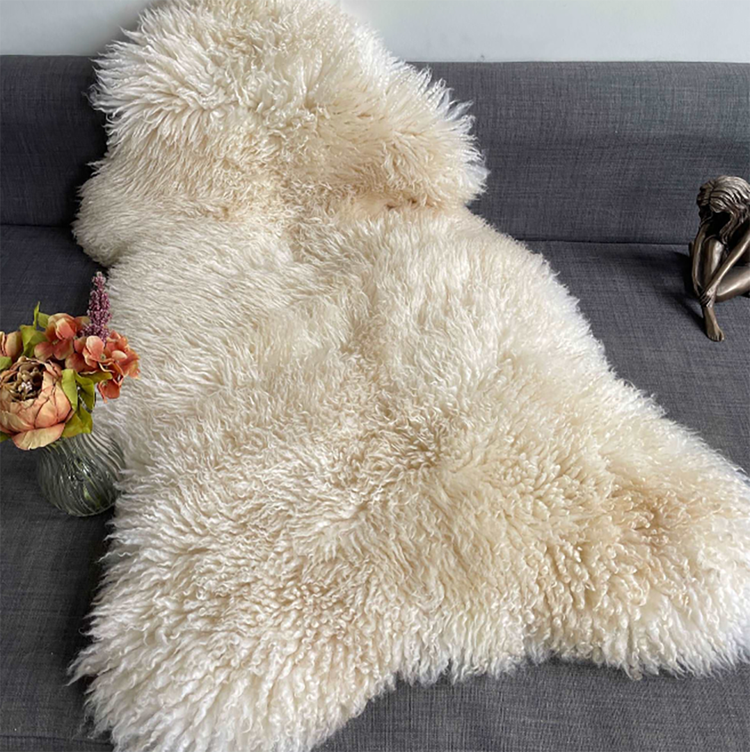 British Curly Sheepskin Ivory Cream White 100% Natural Sheep Skin Rug