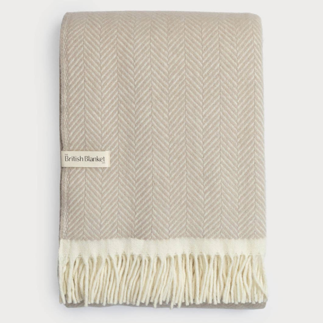 Clifton Herringbone Woollen Blanket: Bath Stone