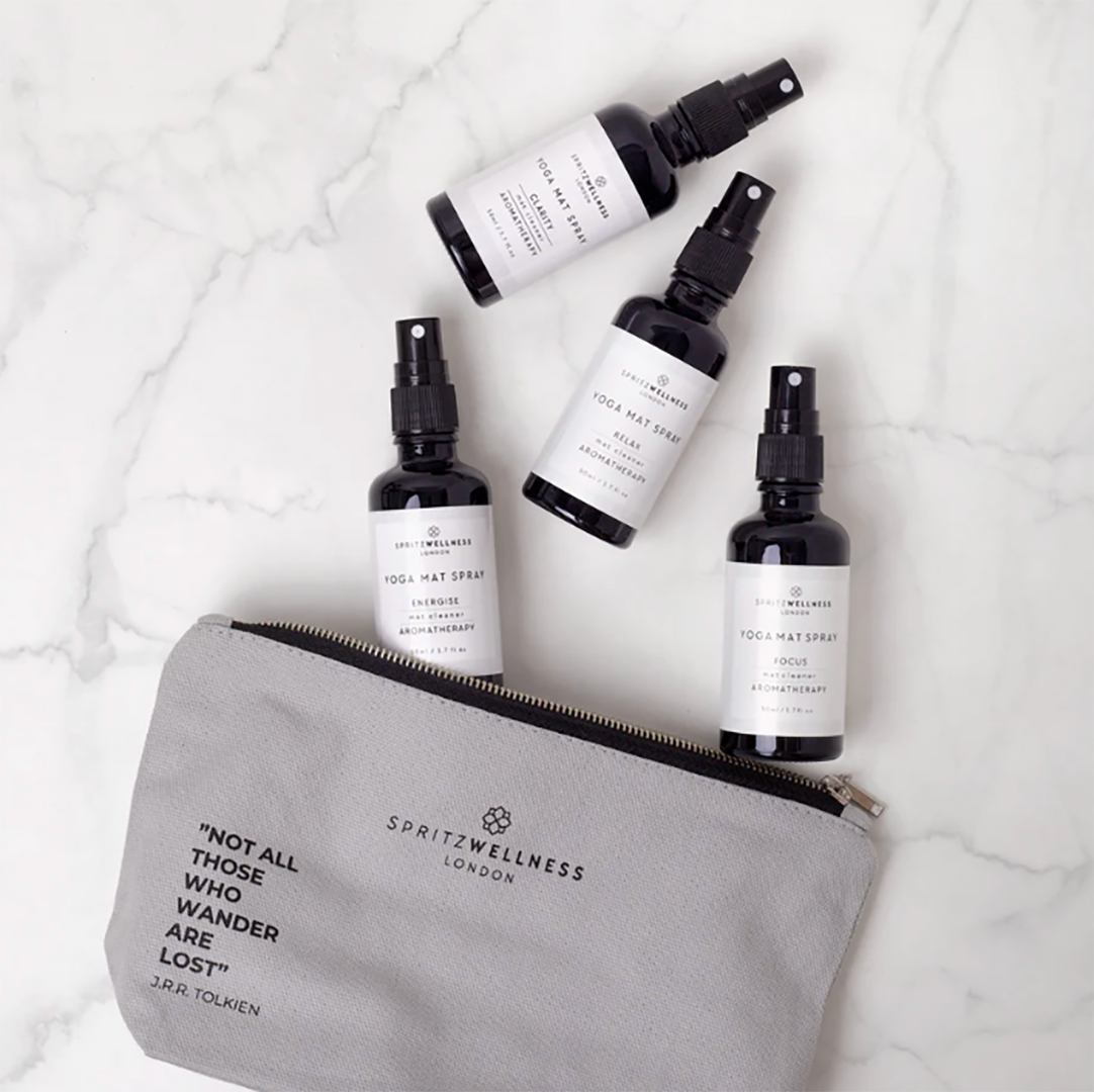 Gift set of 4 UK-Made Yoga Mat Sprays – Natural Essential Oils & Eco-Friendly Christmas Gift