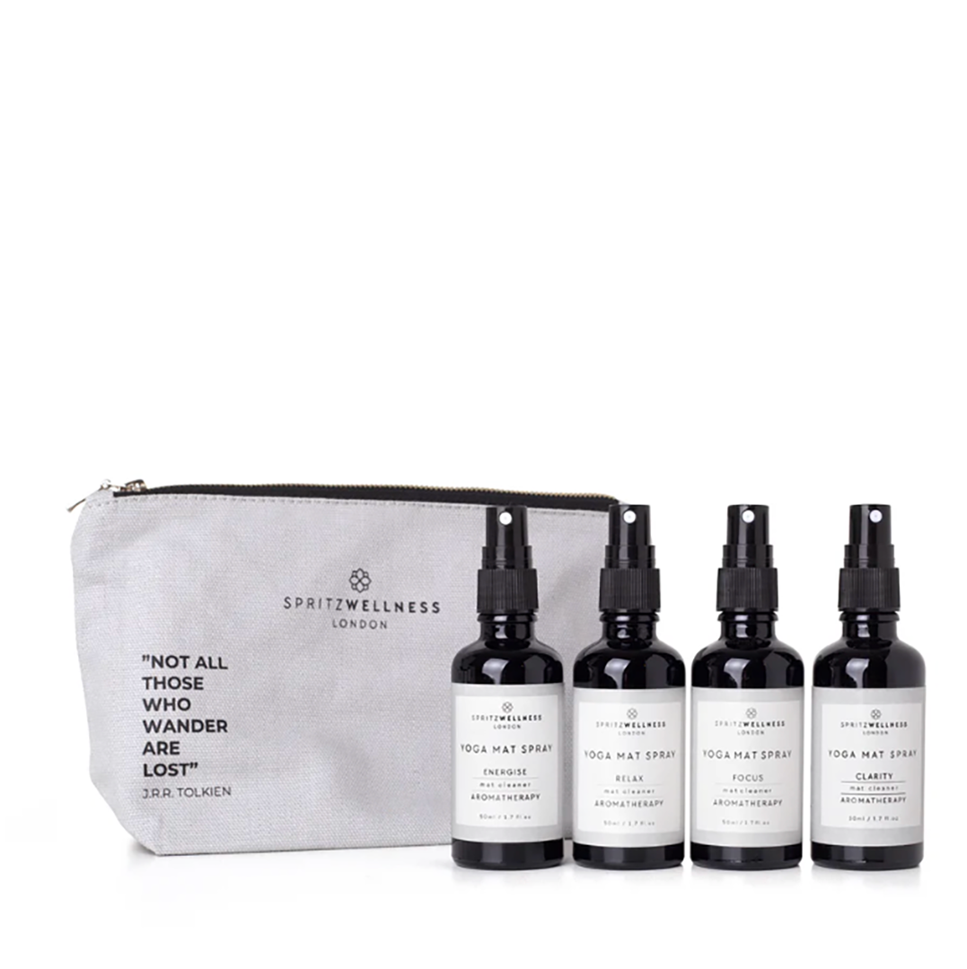 Gift set of 4 UK-Made Yoga Mat Sprays – Natural Essential Oils & Eco-Friendly Christmas Gift