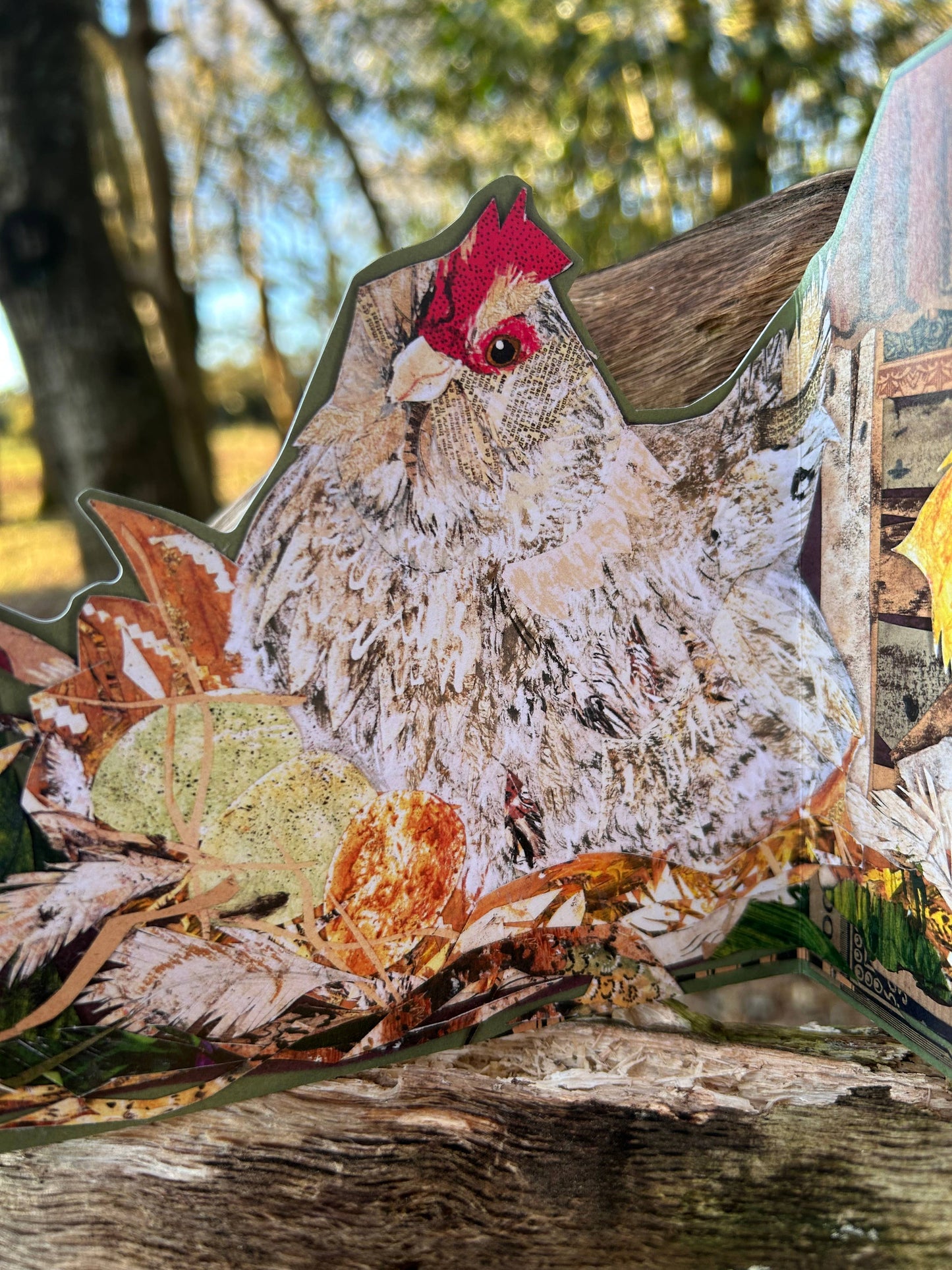 Easter Hen die cut trifold greeting card 