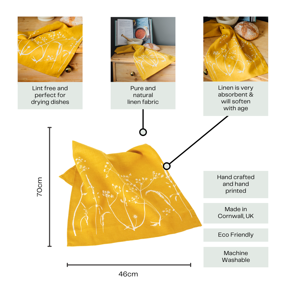 Pure Linen Tea Towel Hedgerow Design Kitchen Cloth