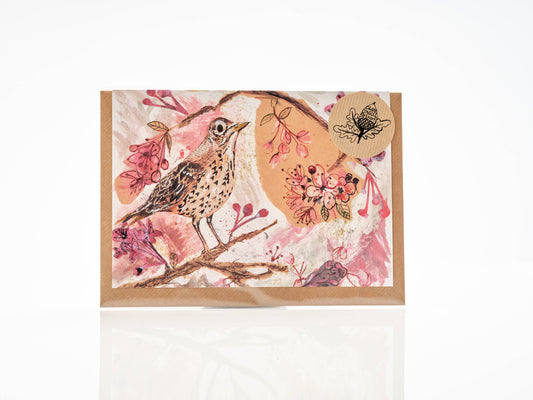 A5 Song Thrush greeting card.