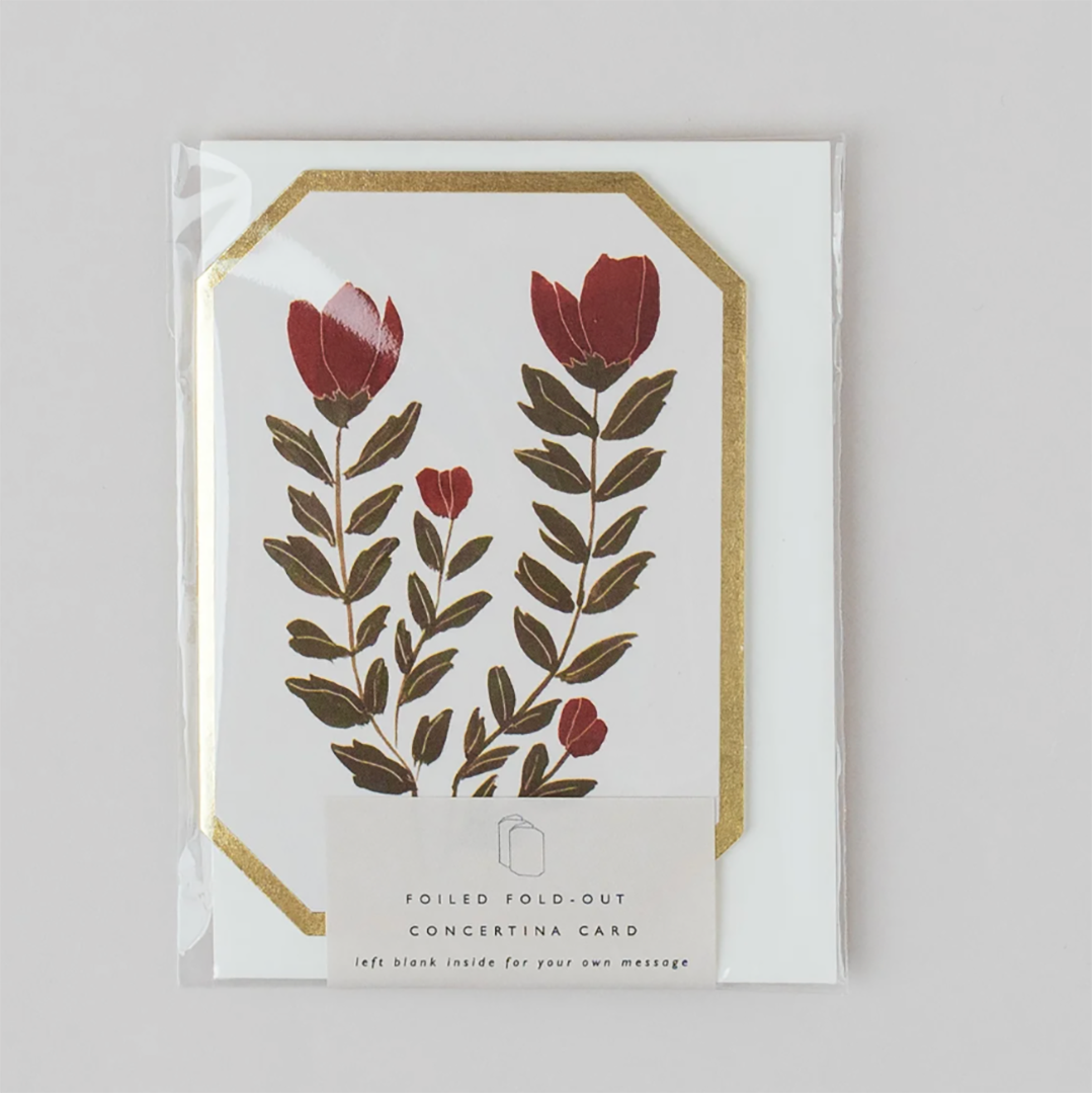 Concertina Botanical Red Flower Die-Cut Mini Card