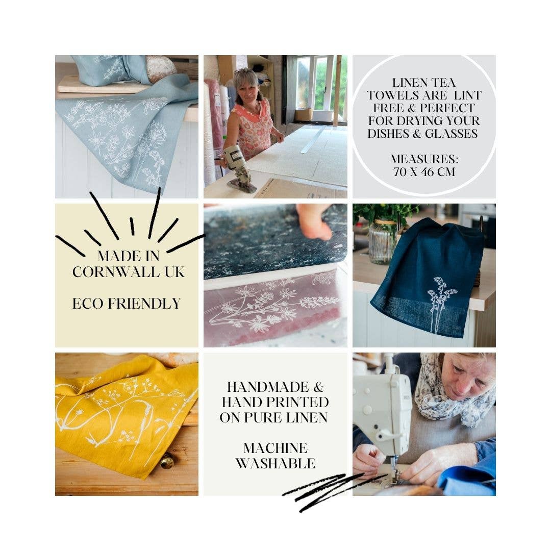 Pure Linen Tea Towel Hedgerow Design Kitchen Cloth