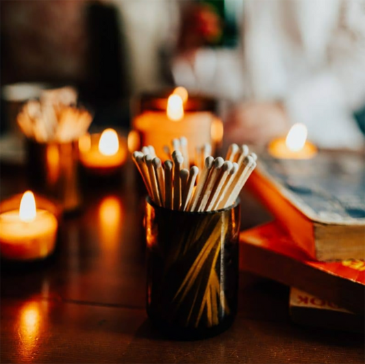Olive Glass Pot With Long Matches